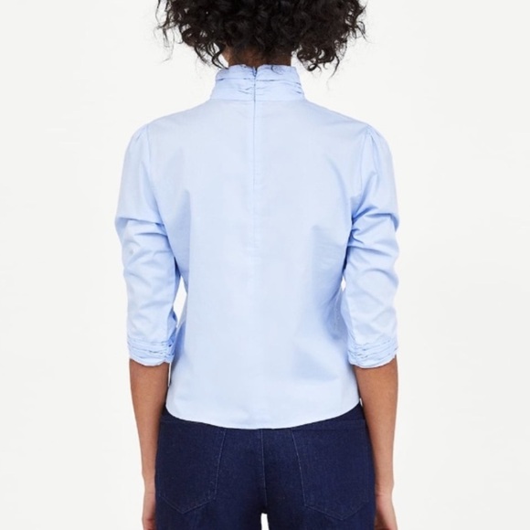 Zara basic light blue turtleneck blouse size L - Picture 3 of 7